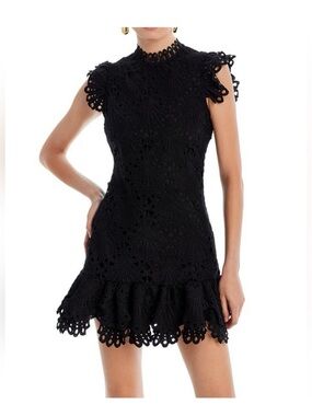 Aqua Black Lace High-Neck Mini Dress
